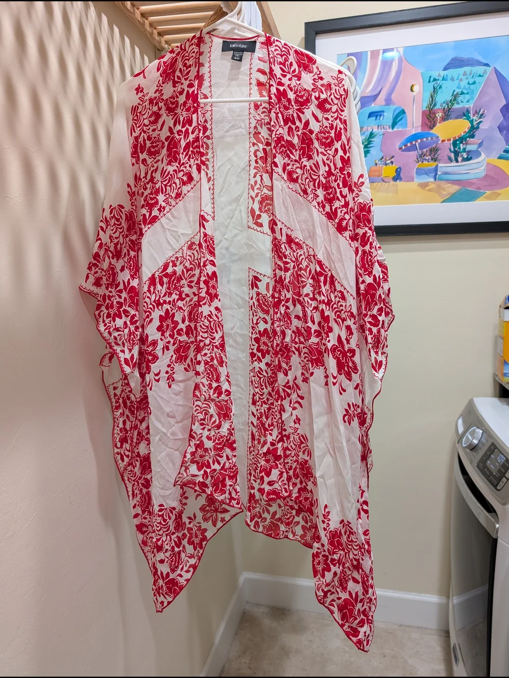 Karen Kane S/M Red and White Floral Kimono